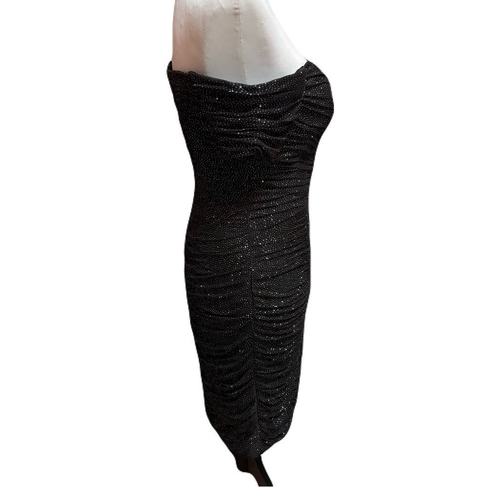 NWT Eliza J Black Silver Glitter Ruched Off Shoulder Cocktail Dress Sz 6 - Picture 4 of 9